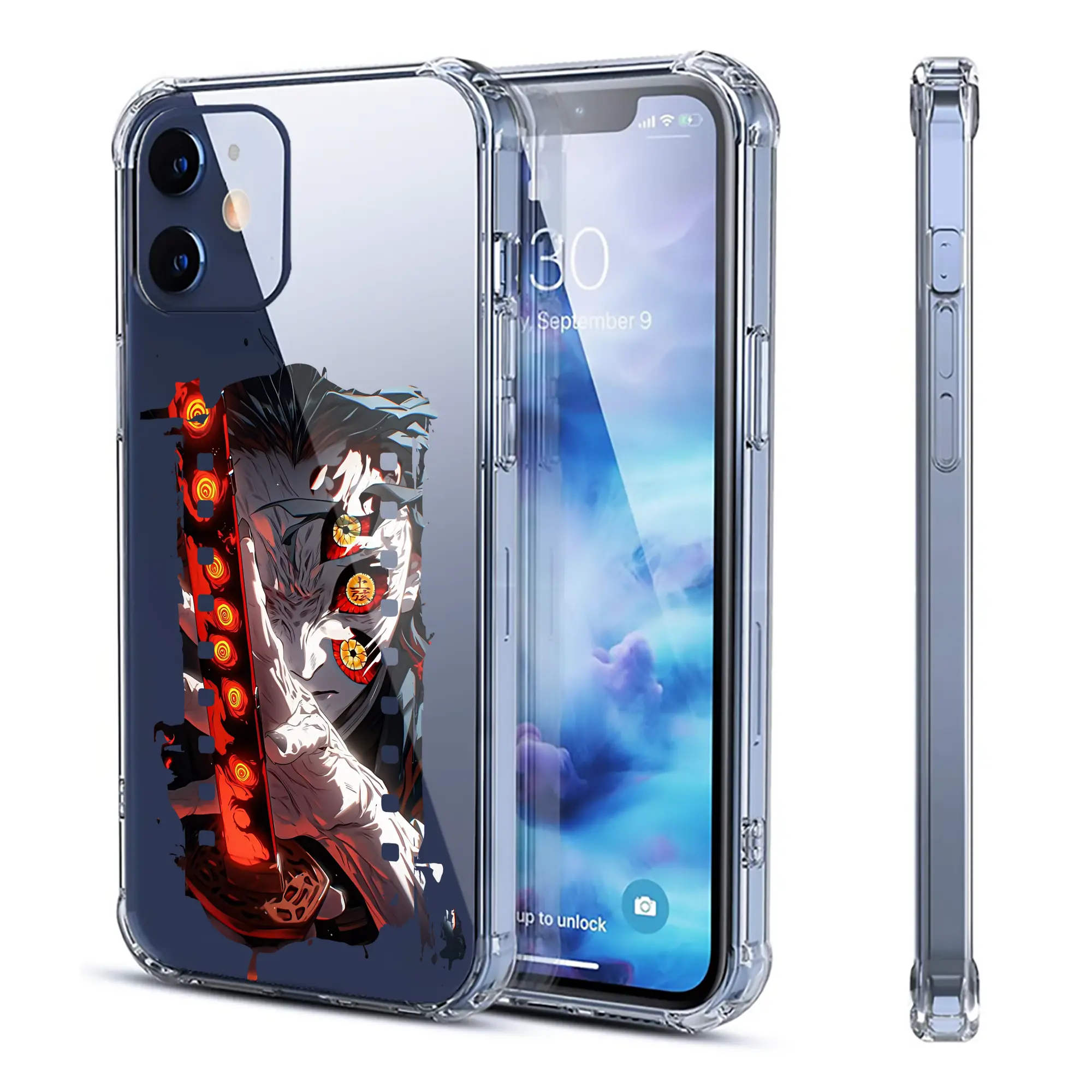 鬼滅の刃 グッズ,黒死牟 - IPhone 12シリーズ対応 ・ 透明スマホケース ・ クリアソフトケース ・ TPU素材 ・ 耐衝撃 ・ 高密着 ・ 防汚 防指紋 ・ 簡単着脱